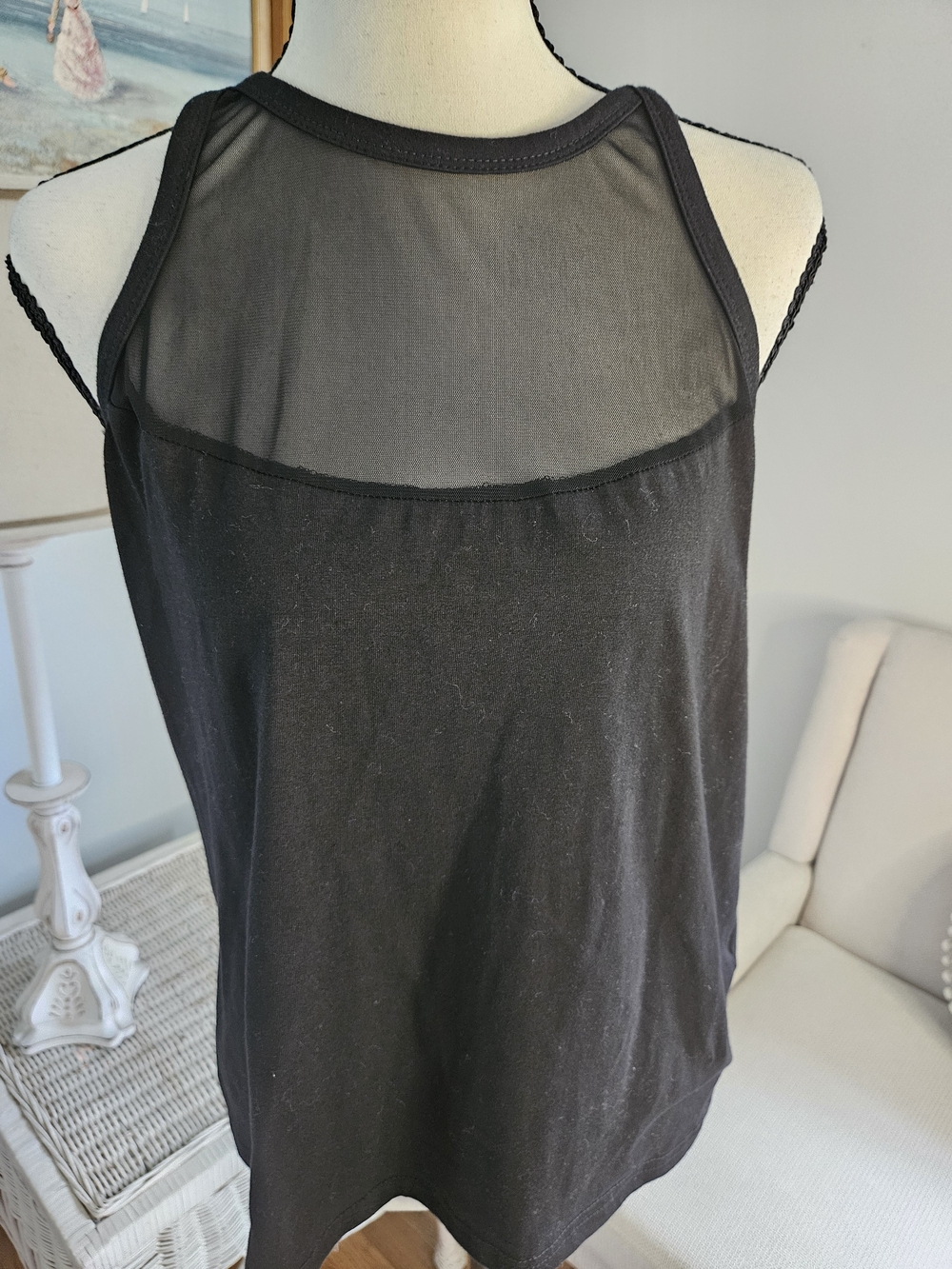 YOINS Black Sheer Yoke Racerback Tank Top